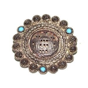 Vintage Southwestern Peruvian Sterling Silver Filigree Brooch Pin